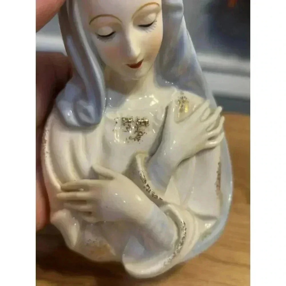 Vintage Madonna Planter Vase Centerpiece Original Decal Shafford Japan - Picture 3 of 11